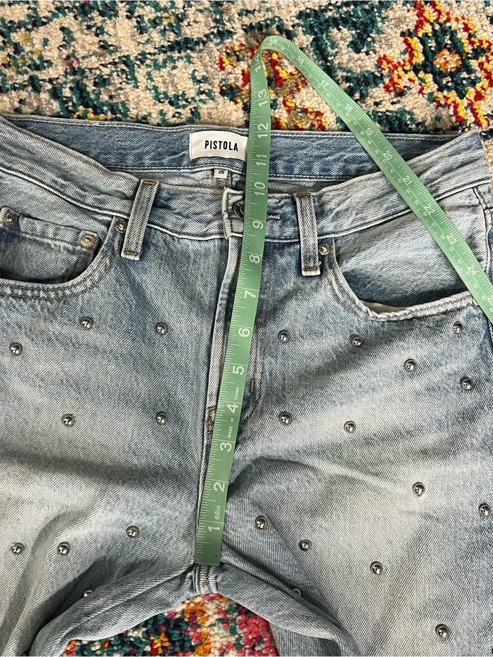 Pistola Lexi Mid-Rise Bowed Straight-Leg Jeans 25 Vintage Wash - Picture 13 of 15